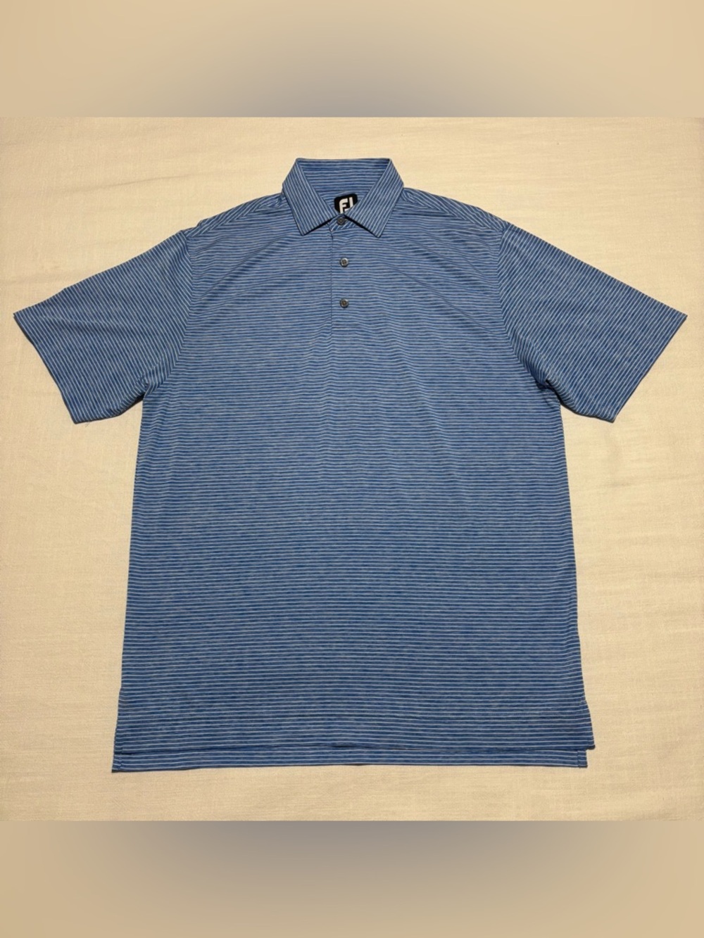 Men’s FJ FootJoy Stretch Pinstripe Lisle Golf Polo Shirt | Blue | Size Medium